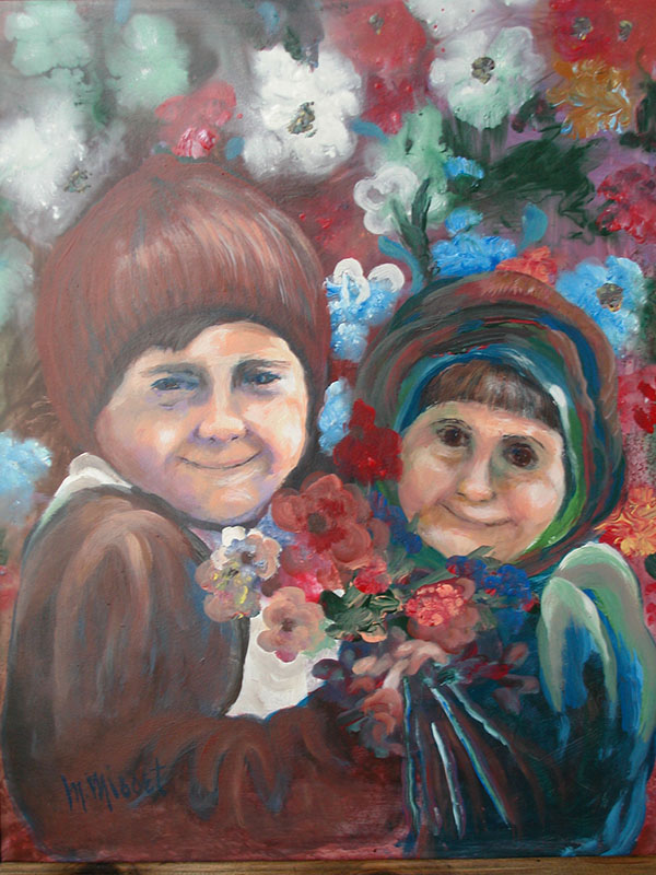 two children with flowers